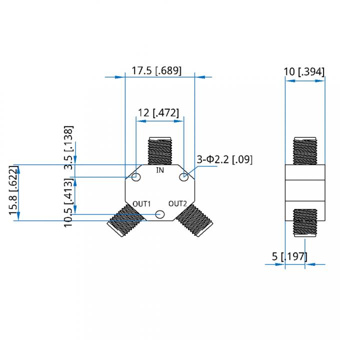 Female Waveguide Power Splitter Divider Combiner 50G 1W 2.4mm